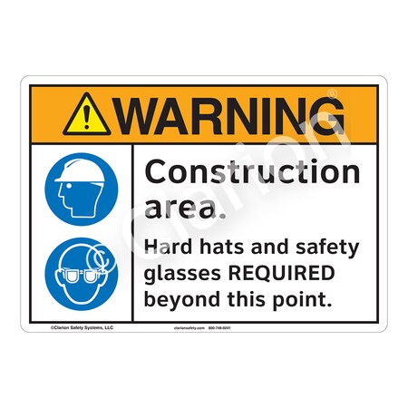 Warning Construction Area Sign (F1249-)|Flexible Polyester 10" X 7" Self Adhesive Back|ANSI Signs|Sign for Construction Area, Manufacturing, Public Buildings, Workplace,